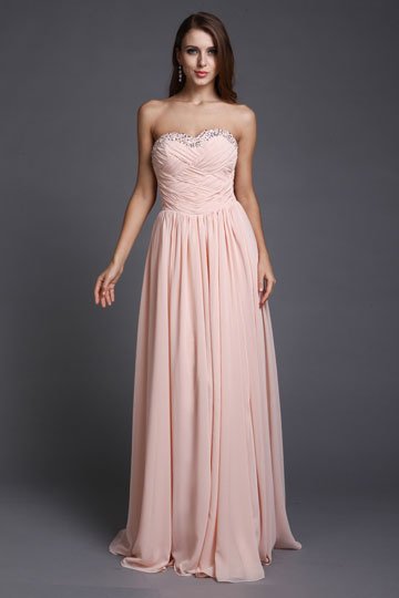 Robe de soirée bustier en mousseline décolleté en cœur bustier ornée de ruché