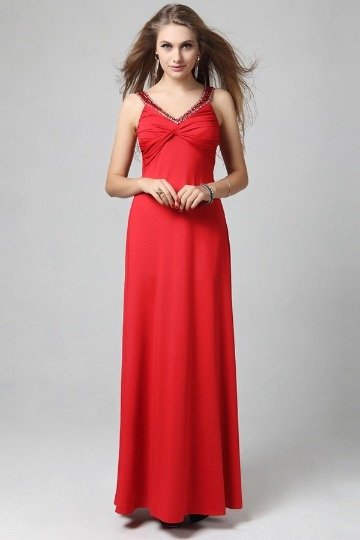 Sexy robe rouge décolleté V bustier plissé dos nu à bretelles