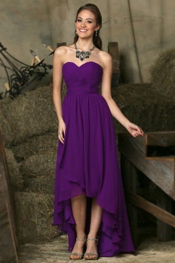 Robe de danse courte devant longue derrière violette bustier cœur