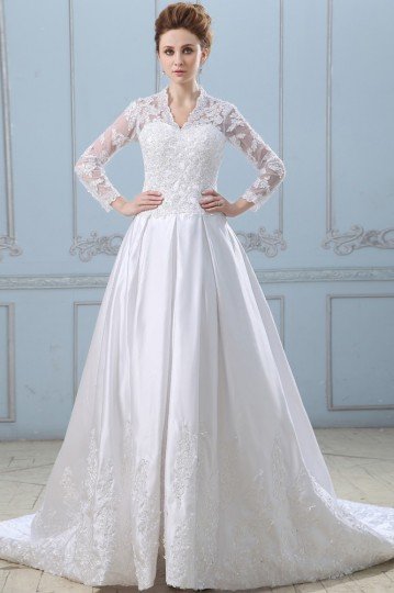 Robe de mariée dentelle décolleté en V avec manches longues