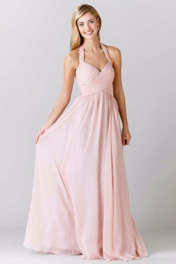 Chic robe à col halter rose poudré longue pour fille d'honneur