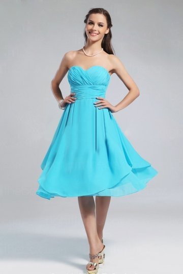 Robe bleu turquoise simple pour mariage courte à bustier cœur