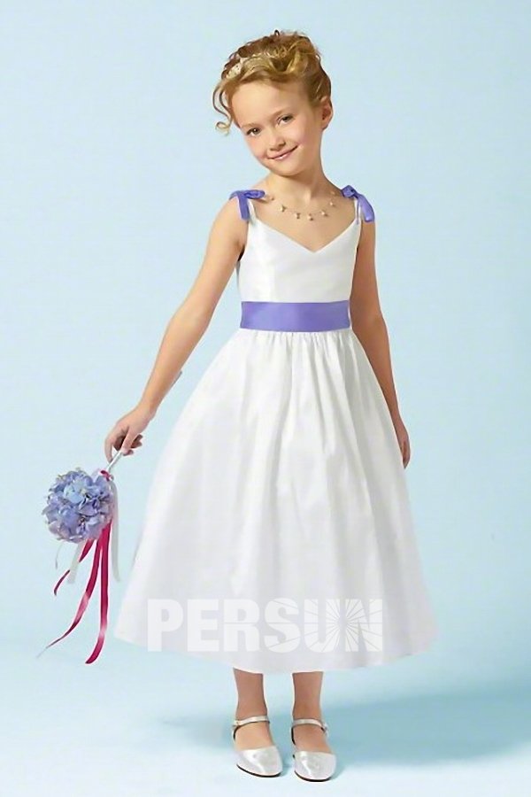 robe de cérémonie fille princesse avec bretelles & noeud papillion sur épaule