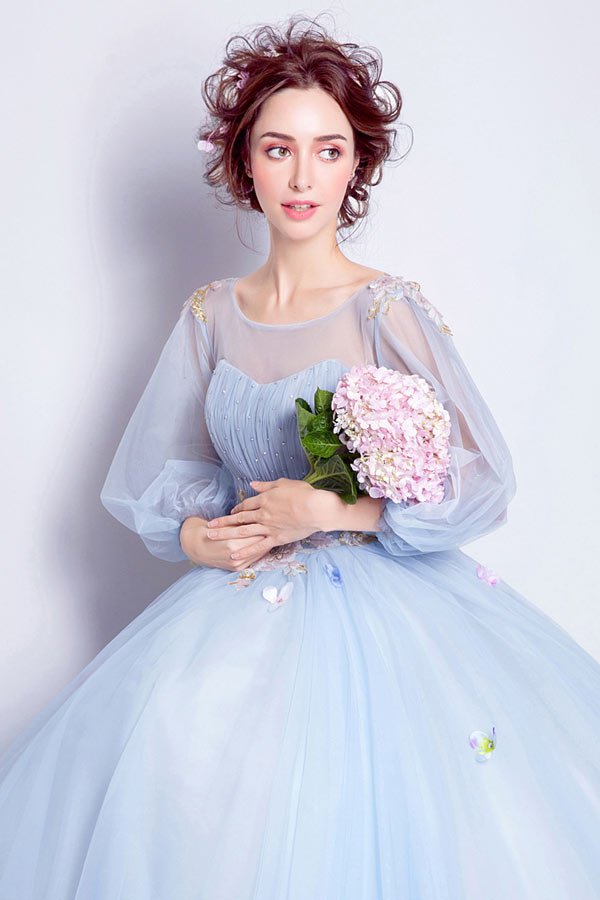 Robe de mariée princesse parme avec les manches volumineuse 2018