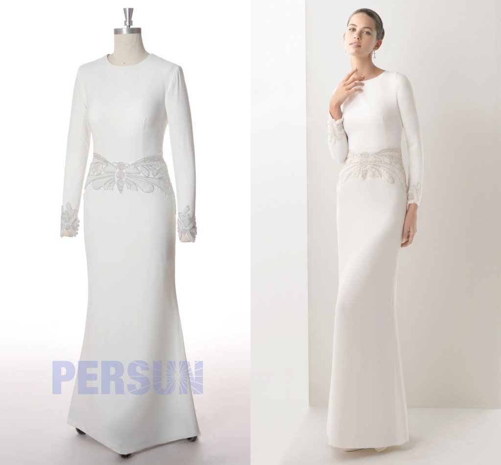 robe de mariée hiver simple manche longue embelli de strass