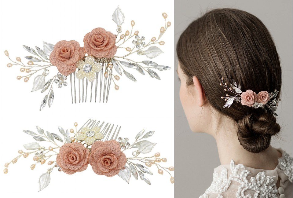 peigne de mariée embelli de fleur et strass