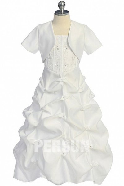 Robe blanche longue satin ruchée pour enfant