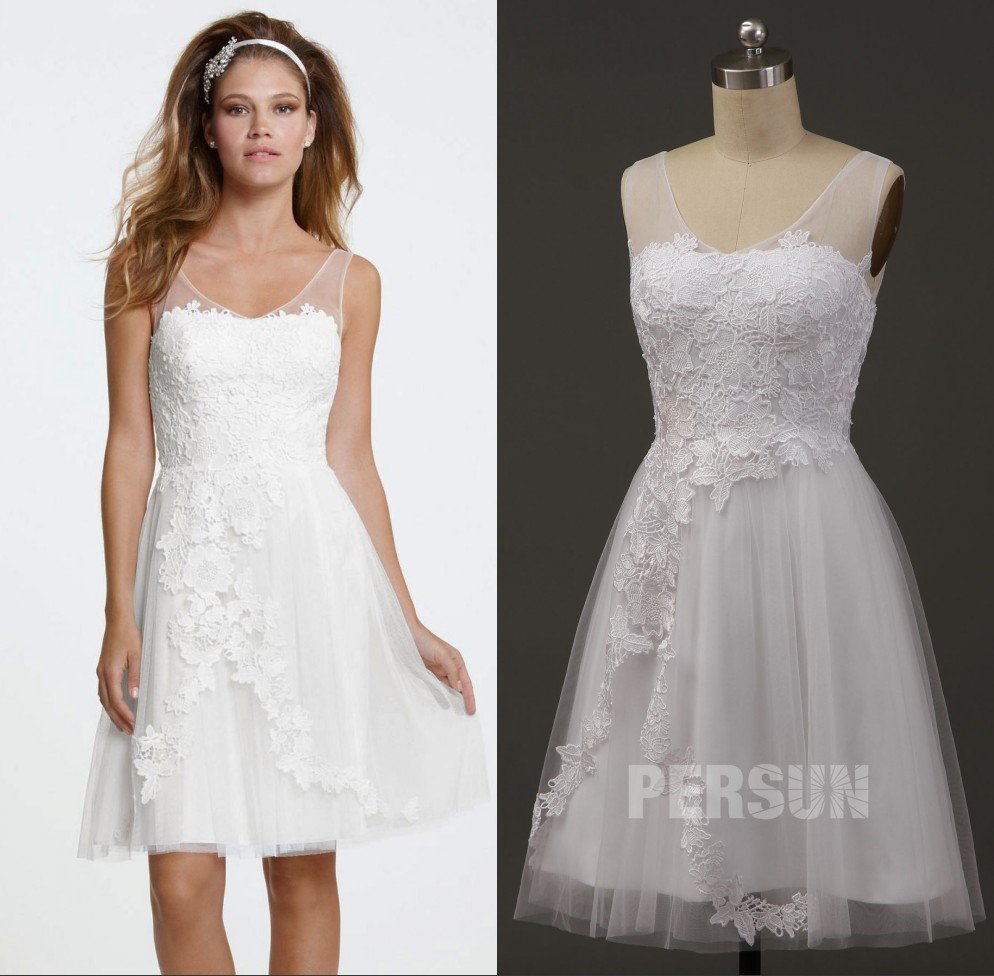 robe de mariée courte en dentelle appliquée