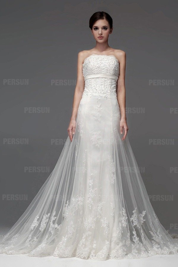 Robe de mariée 2014 blanche bustier sirène dentelle bijoux