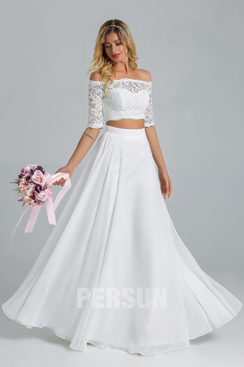 Robe mariage plage bohème deux pièces haut dentelle épaules dénudées